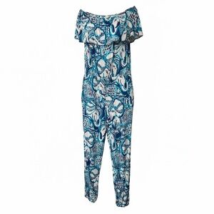 Lilly Pulitzer Blue and White Off-Shoulder Jumpsuit